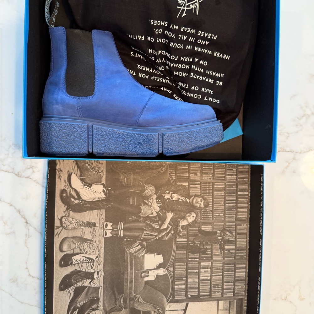 John Fluevog Piccolomini Blue Platform Chelsea Boots - Picture 3 of 12